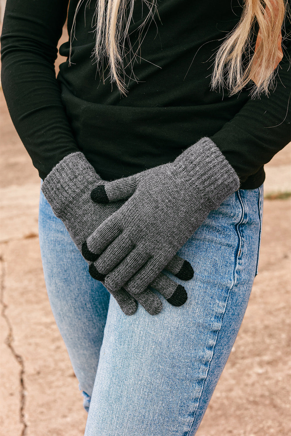 Gray Warm Furry Pompom Beanie with Telefingers Gloves Hats & Caps JT's Designer Fashion