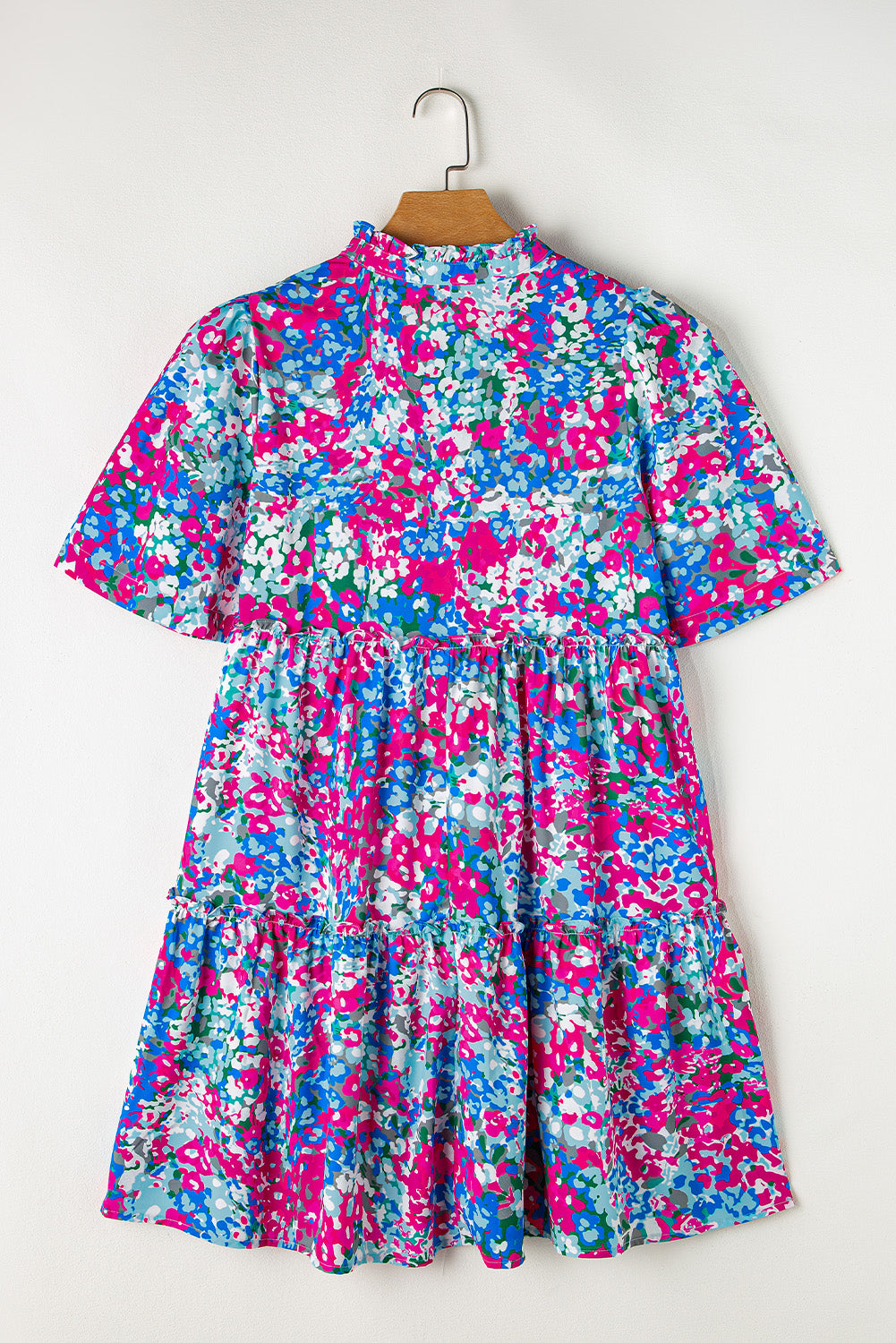 Multicolour Floral Short Sleeve V Neck Tiered Mini Dress Floral Dresses JT's Designer Fashion