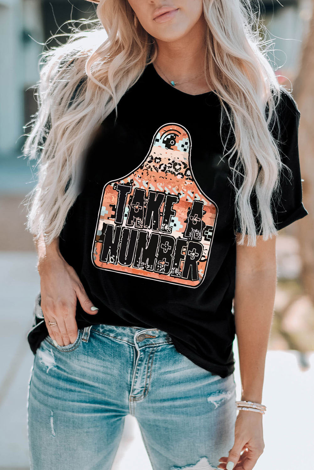 Black TAKE A NUMBER Graphic Crew Neck Tee Graphic Tees JT's Designer Fashion