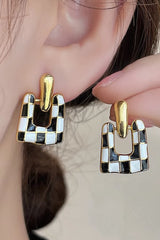 Black Checkered Pattern Square Shape Stud Dangle Earrings Jewelry JT's Designer Fashion
