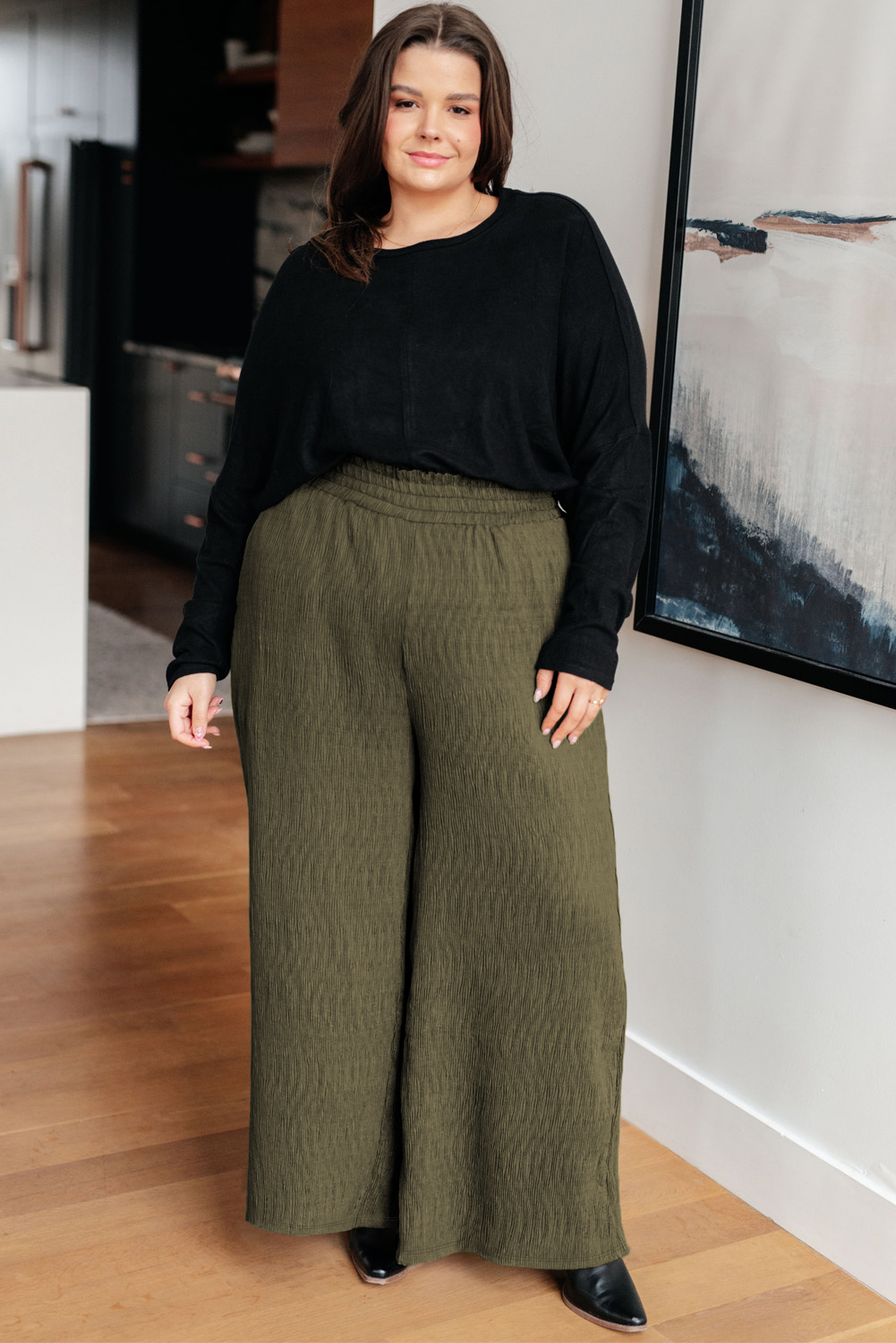 Jungle Green Plus Size Textured Shirred High Waist Casual Pants Plus Size Bottoms JT's Designer Fashion