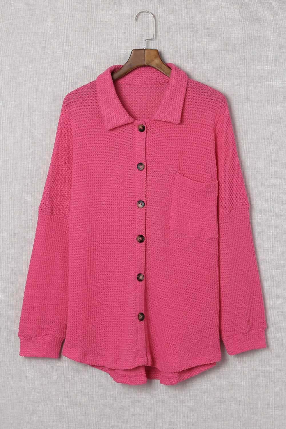 Pink Waffle Knit Button Up Casual Shirt Blouses & Shirts JT's Designer Fashion