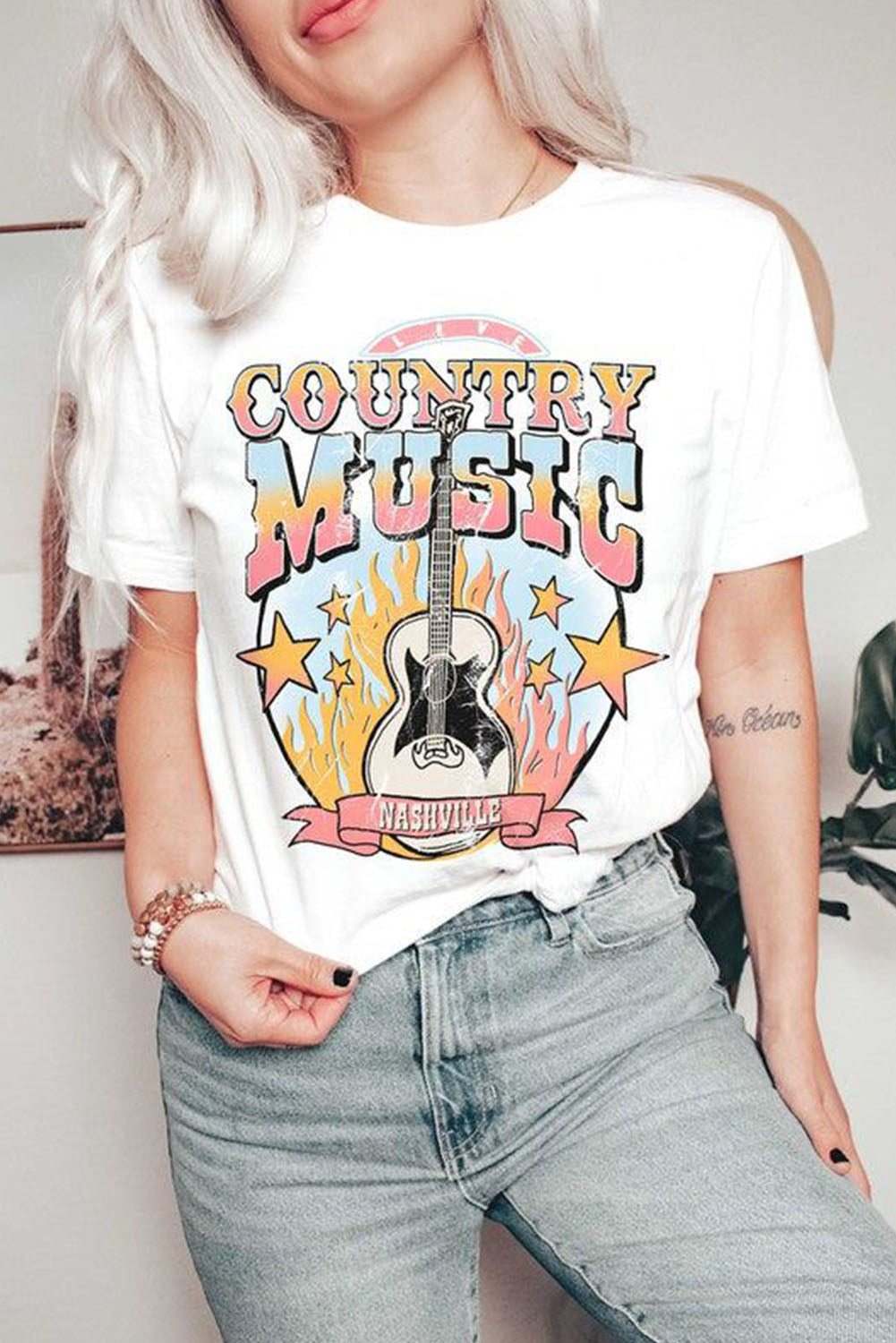 White COUNTRY MUSIC NASHVILLE Graphic Tee Graphic Tees JT's Designer Fashion