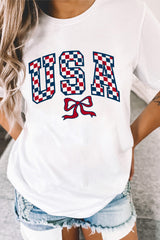 White Checkered USA Graphic Casual Tee Graphic Tees JT's Designer Fashion