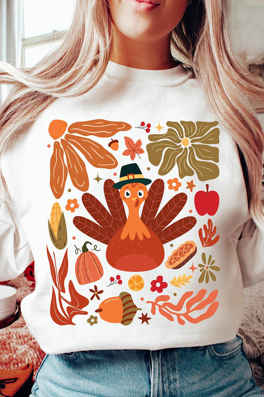 Beige Thanksgiving Fall Vibe Graphic Crew Neck Sweatshirt Beige 50%Polyester+50%Cotton Graphic Sweatshirts JT's Designer Fashion