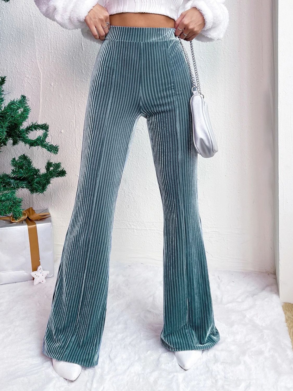 High Waist Flare Pants Teal Pants & Culotte JT's Designer Fashion