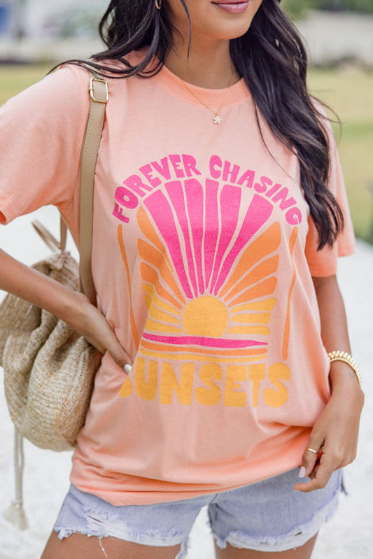 Pink FOREVER CHASING SUNSET Graphic T Shirt Graphic Tees JT's Designer Fashion