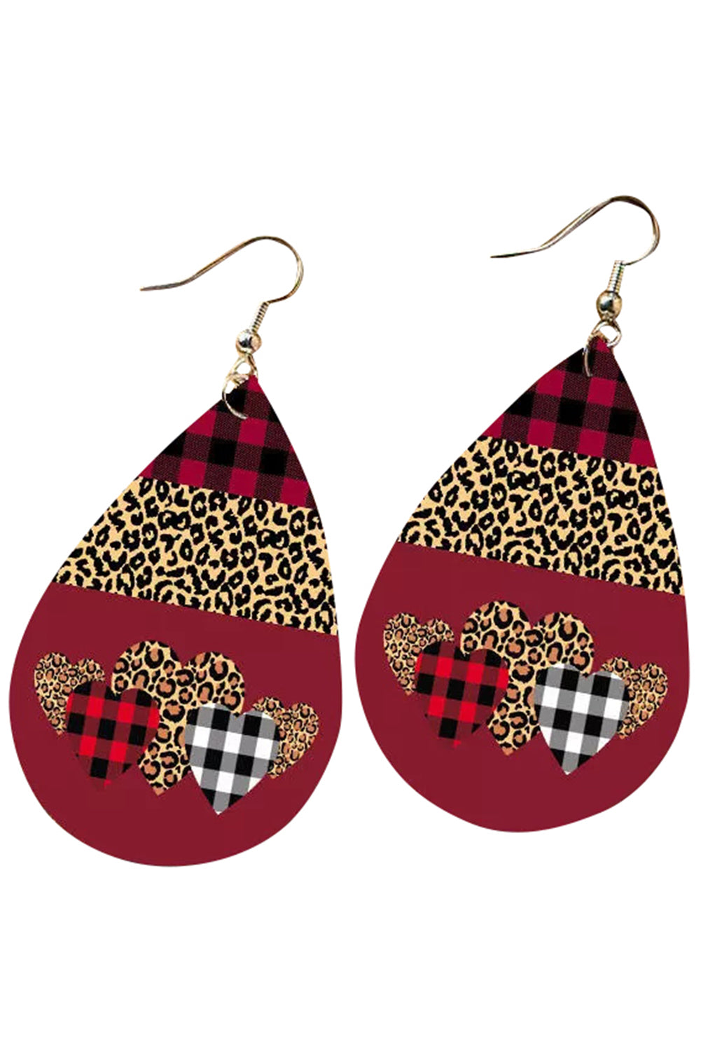 Fiery Red Plaid Leopard Print Waterdrop Dangle Earrings Jewelry JT's Designer Fashion