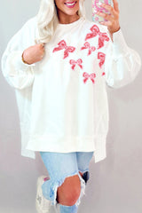White Sequin Bowknot High Low Oversize Sweatshirt Sweatshirts & Hoodies JT's Designer Fashion