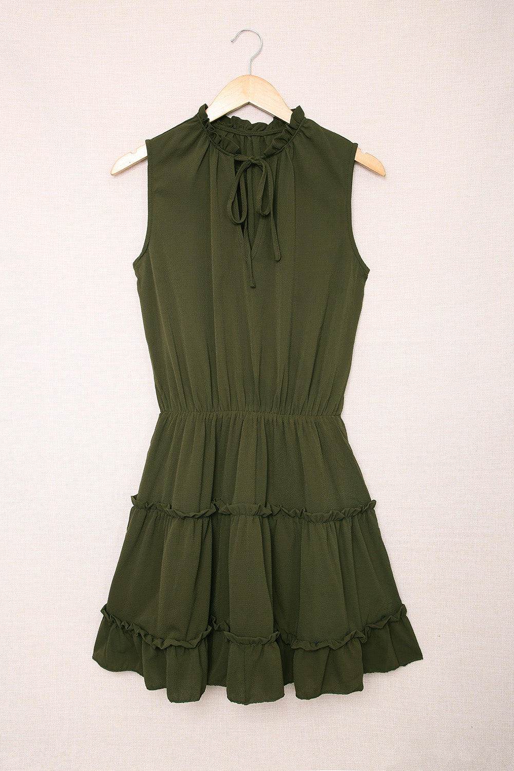 Green Sleeveless V Neck Ruffled Swing Mini Dress Mini Dresses JT's Designer Fashion