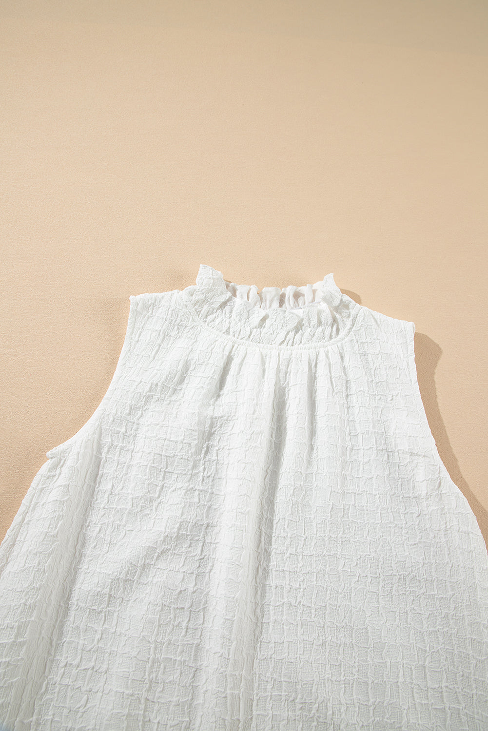 White Textured Frilled High Neck Sleeveless Ruffled Mini Dress Mini Dresses JT's Designer Fashion