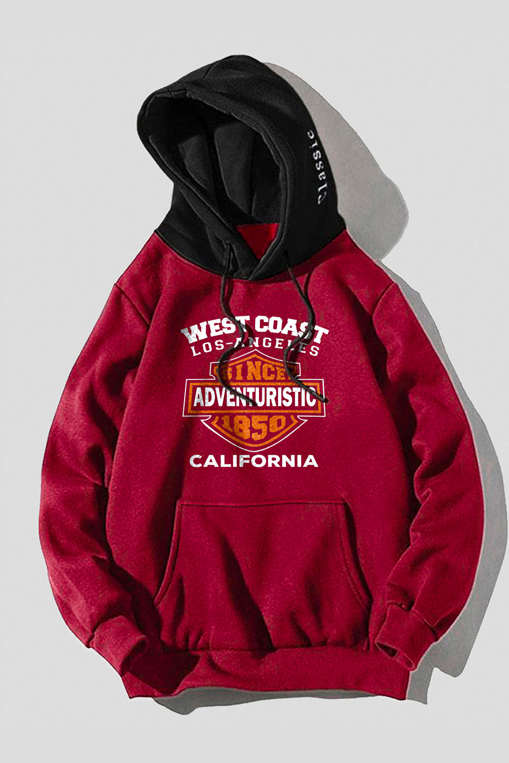Fiery Red Letter Print Kangaroo Pocket Color Block Men's Hoodie Men's Tops JT's Designer Fashion