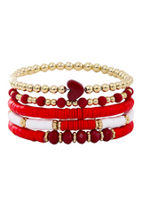 Fiery Red Heart Beaded Multi Layered Elastic Bracelet Set Jewelry JT's Designer Fashion