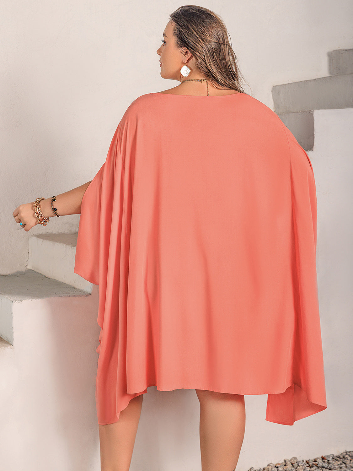 Plus Size Round Neck Batwing Sleeve Mini Dress Mini Dresses JT's Designer Fashion