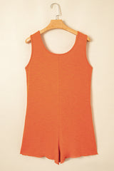 Grapefruit Orange U Neck Button Front Sleeveless Romper Jumpsuits & Rompers JT's Designer Fashion
