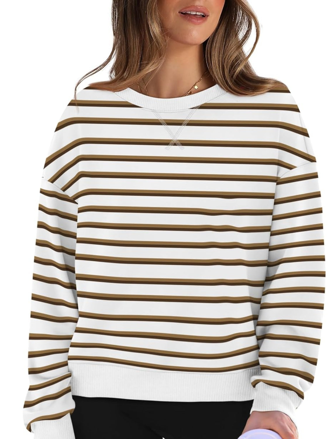 Striped Round Neck Long Sleeve Sweatshirt Long Sleeve Tops JT's Designer Fashion