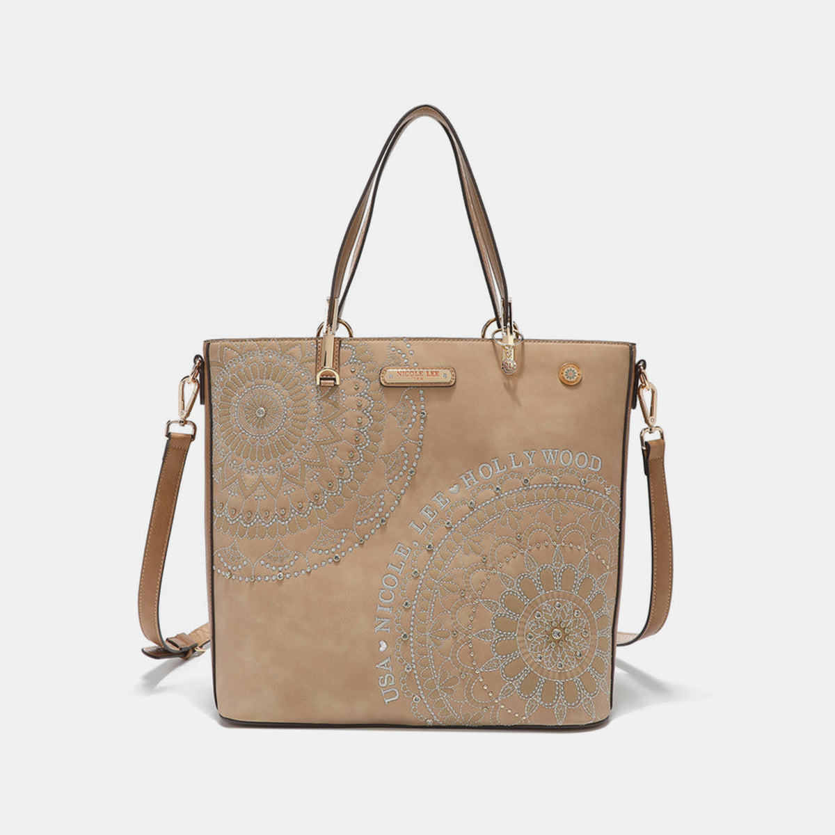 Nicole Lee USA Metallic Stitching Embroidery Inlaid Rhinestone Tote Bag Shoulder Bags JT's Designer Fashion