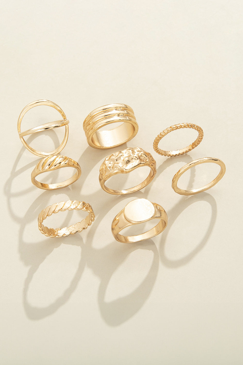 Gold 8pcs Plated Minimalism Alloy Rings Set Jewelry JT's Designer Fashion