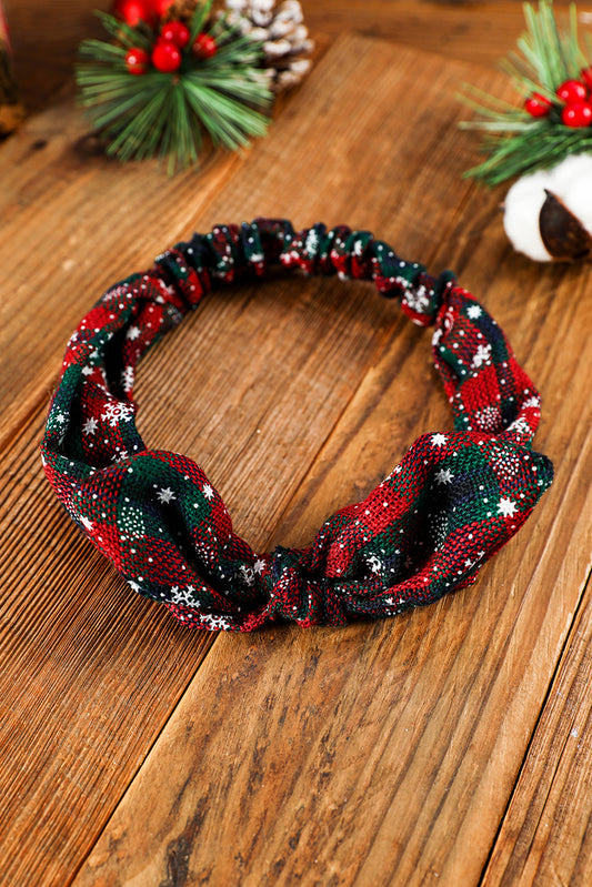 Blackish Green Christmas Plaid Snowflake Print Bow Hair Tie Headwear JT's Designer Fashion