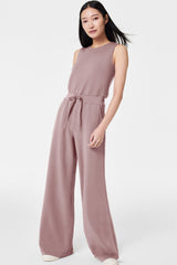 Old Rose Solid Color Crew Neck Drawstring High Waist Sleeveless Jumpsuit Bottoms JT's Designer Fashion
