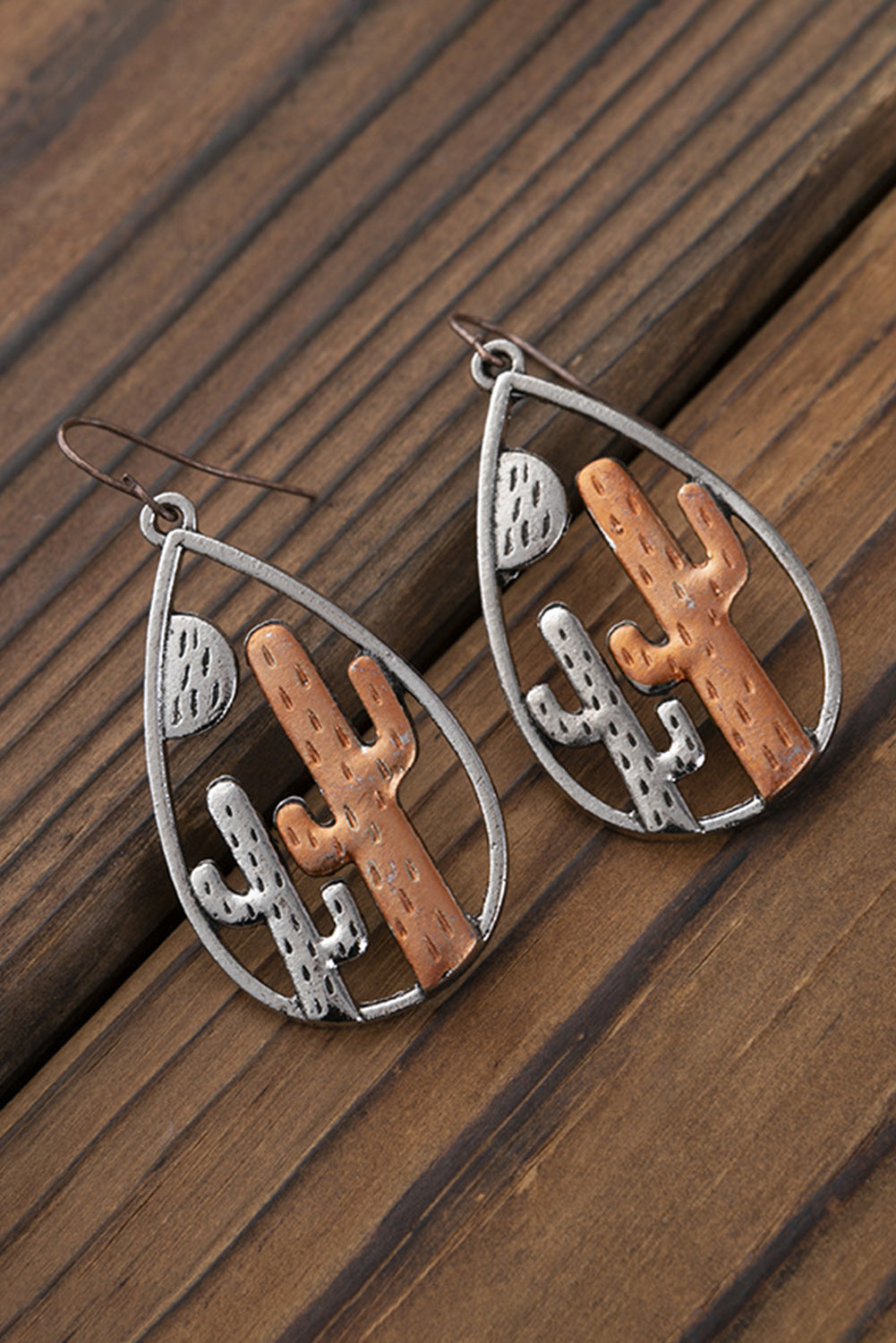 Silver Copper Saguaro Cactus Hollow out Drop Earrings Jewelry JT's Designer Fashion