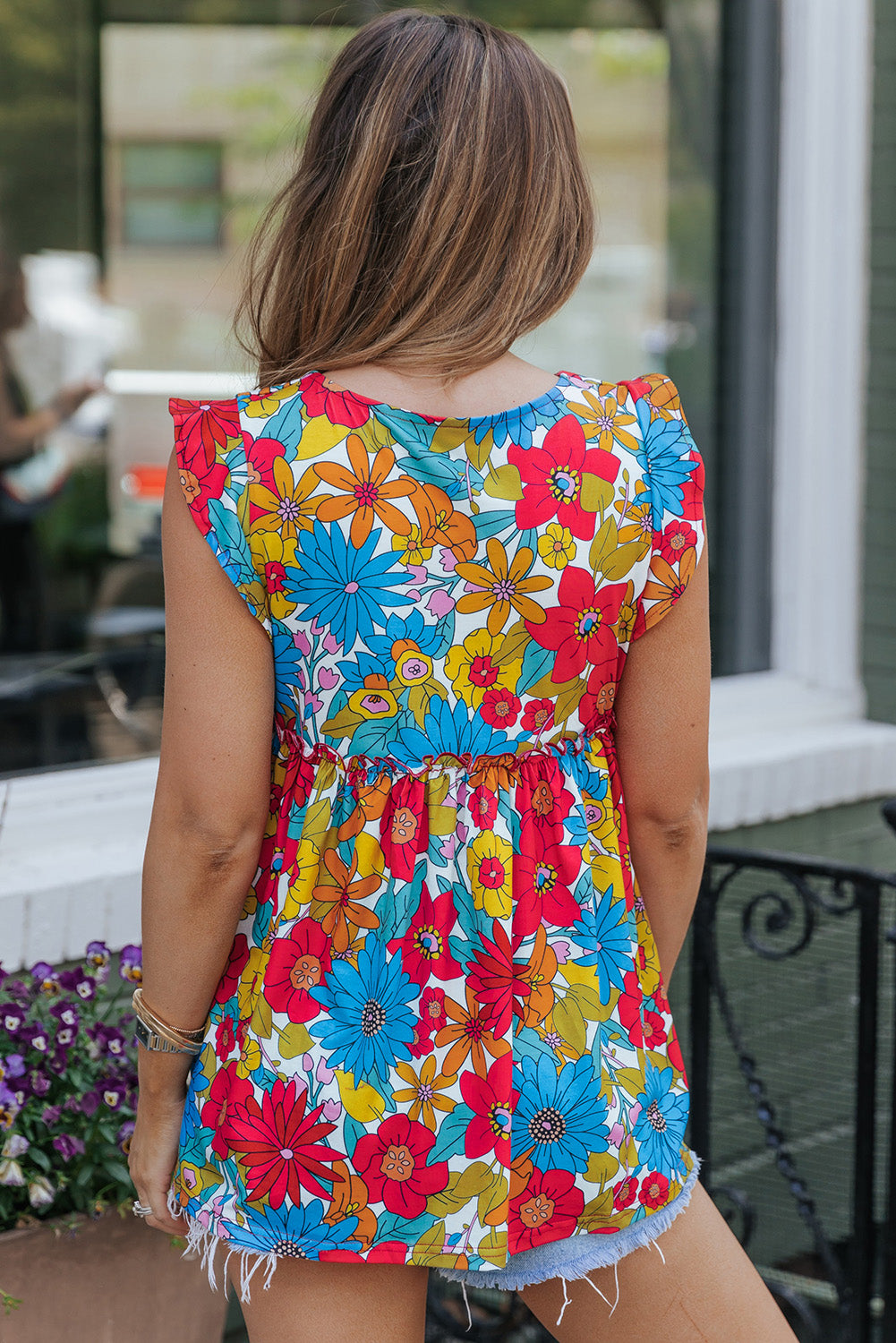 Fiery Red V Neck Ruffled Floral Babydoll Top Blouses & Shirts JT's Designer Fashion