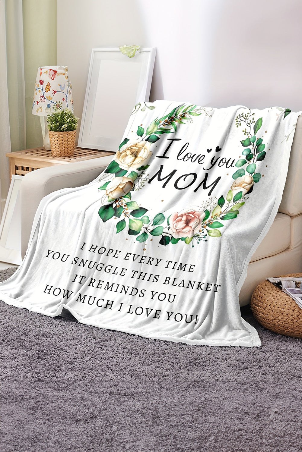 White I Love You MOM Floral Large Blanket 130*150cm Other Accessories JT's Designer Fashion