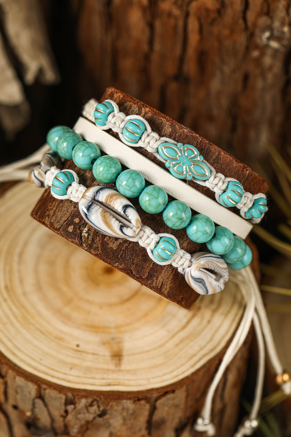 Light Blue Western Turquoise Shell Multi Layered Bracelet Set Jewelry JT's Designer Fashion