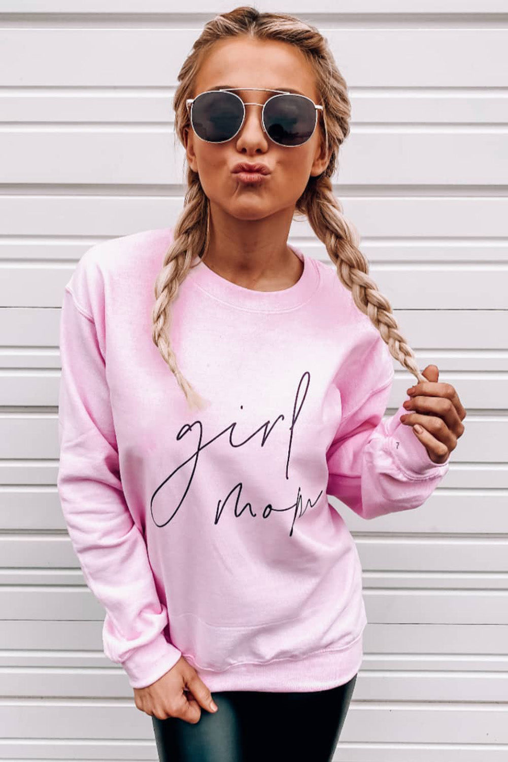 Pink Girl Mom Script Graphic Sweatshirt Graphic Sweatshirts JT's Designer Fashion