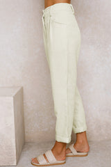 Beige Corduroy High Waist Straight Leg Pants Pants & Culotte JT's Designer Fashion