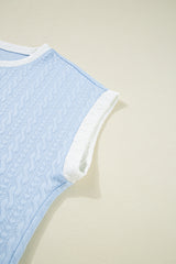 Beau Blue Contrast Trim Textured Crewneck Tee and Pocketed Skirt Set Two Piece Dresses JT's Designer Fashion