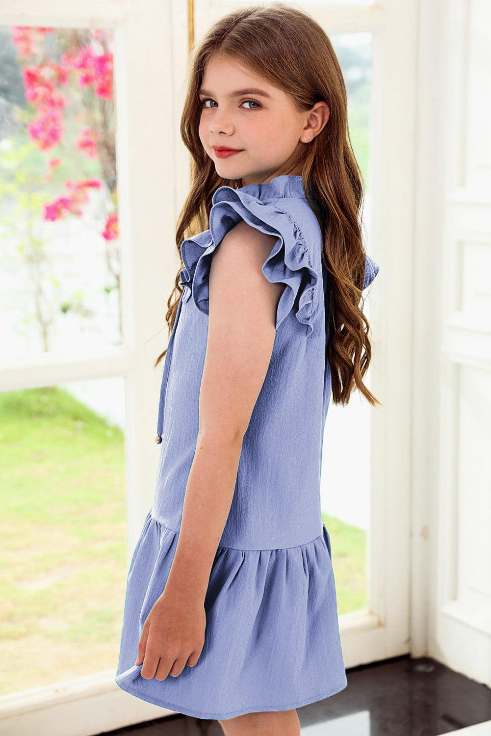 Tie Neck Flutter Sleeve Dress Girls Dresses JT's Designer Fashion