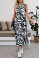 Multicolour Leopard Checkered Double Printed Reversible Sleeveless Long Dress Maxi Dresses JT's Designer Fashion