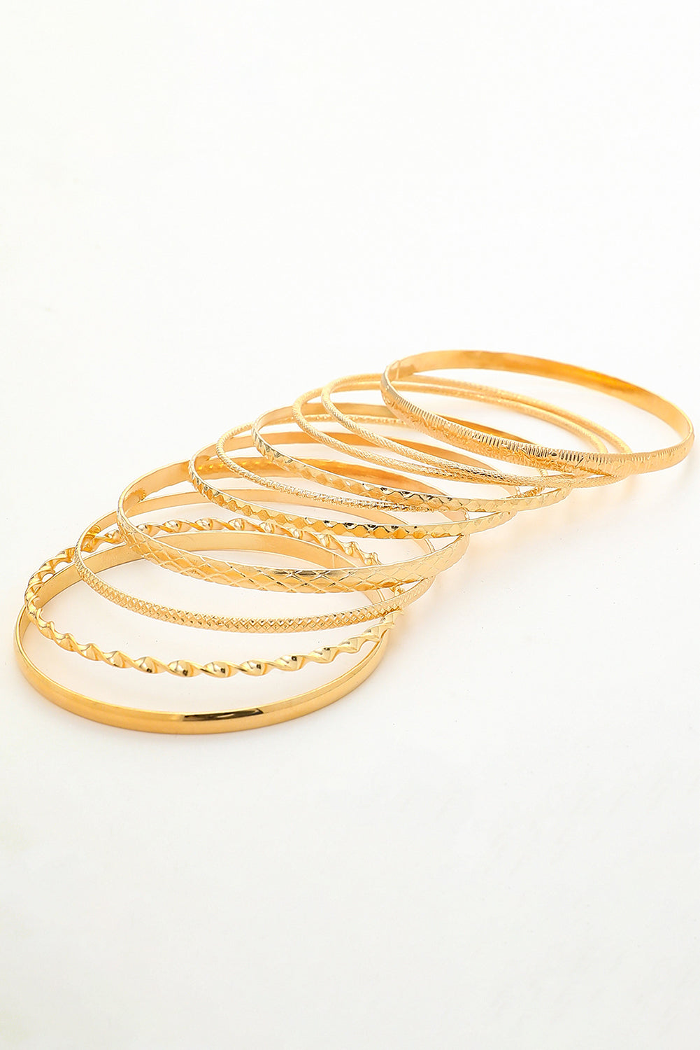 Gold 10pcs Textured Twisted Stackable Alloy Bracelet Set Jewelry JT's Designer Fashion