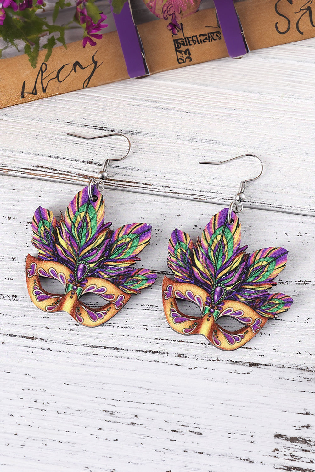 Meadow Mauve Mardi Gras Mask Dangle Hook Earrings Jewelry JT's Designer Fashion