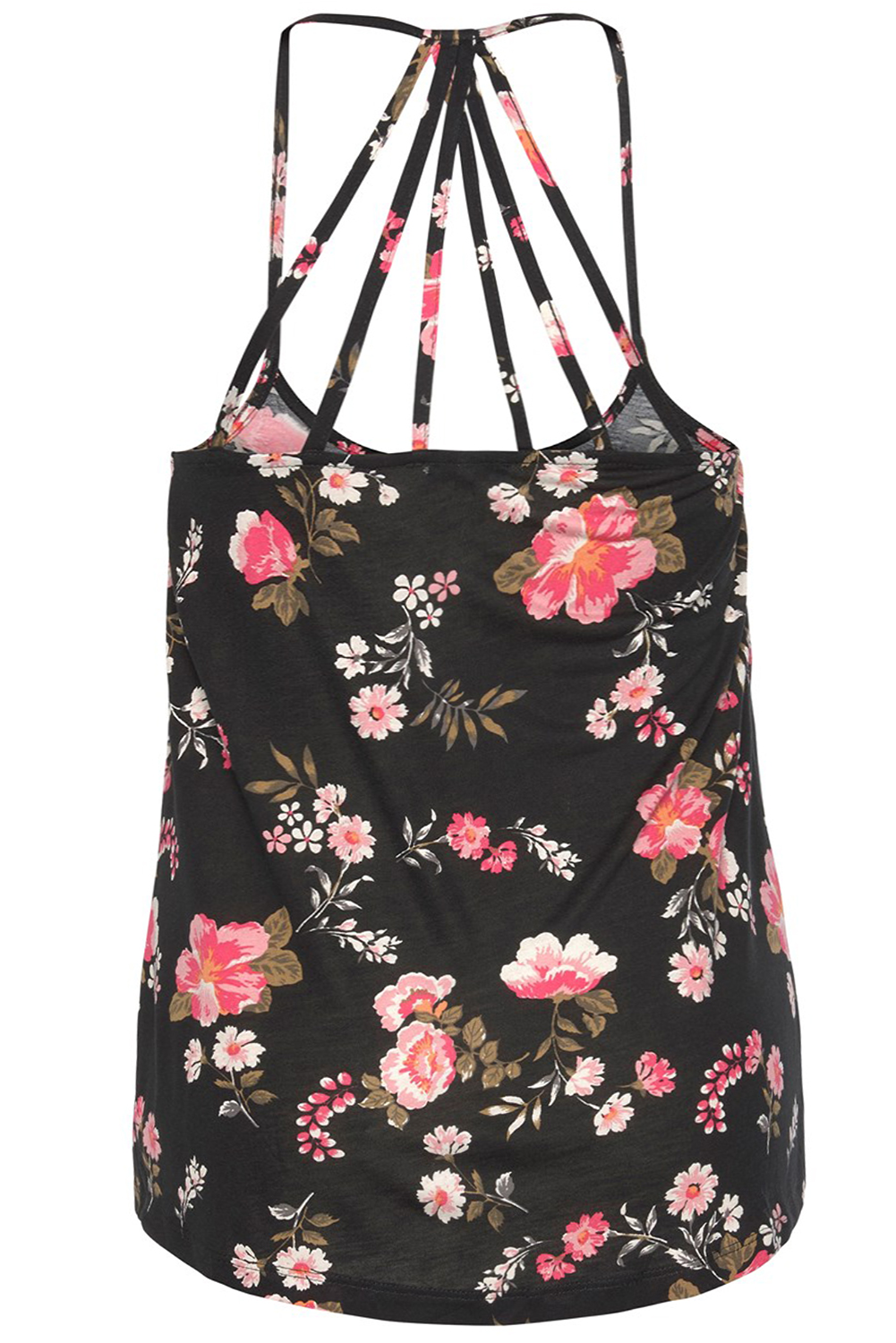 Black Plus Size Floral Strappy Racerback Top Plus Size JT's Designer Fashion