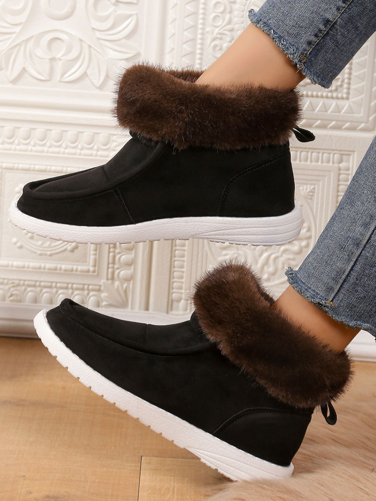 Faux Fur Suede Round Toe Sneakers Shoes JT's Designer Fashion