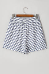 Gray Checkerboard Lace-Up High Waist Plus Size Casual Shorts Plus Size Bottoms JT's Designer Fashion