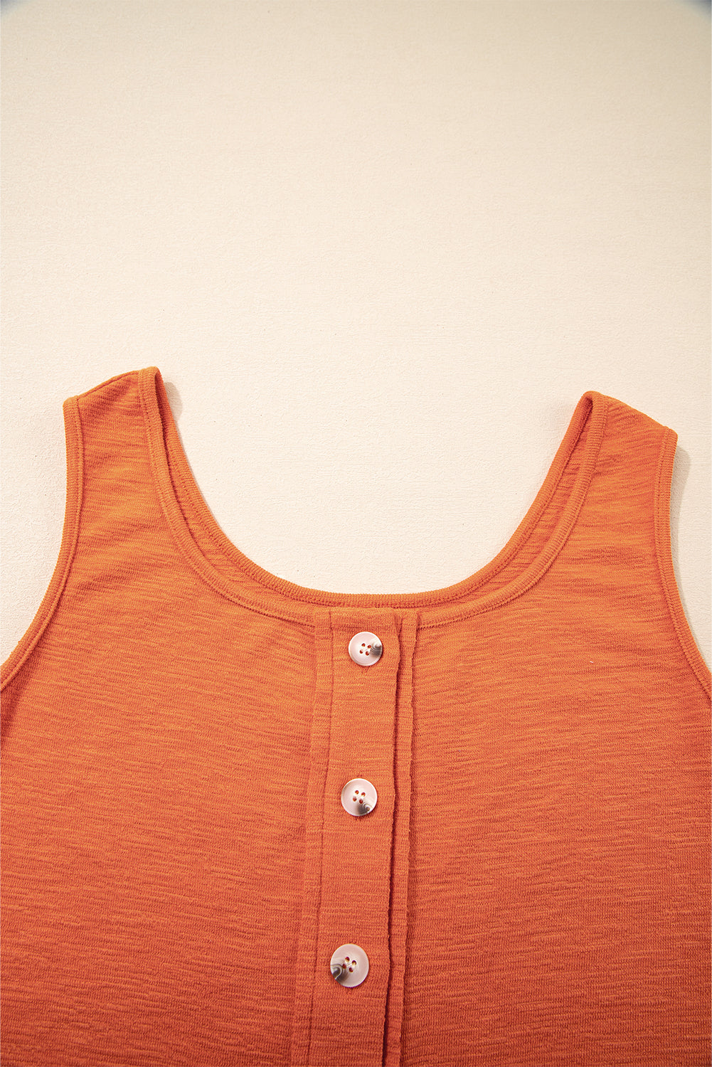 Grapefruit Orange U Neck Button Front Sleeveless Romper Jumpsuits & Rompers JT's Designer Fashion