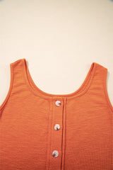 Grapefruit Orange U Neck Button Front Sleeveless Romper Jumpsuits & Rompers JT's Designer Fashion