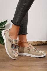 Beige Geometric Lace-up Decor Slip On Shoes Women's Shoes JT's Designer Fashion