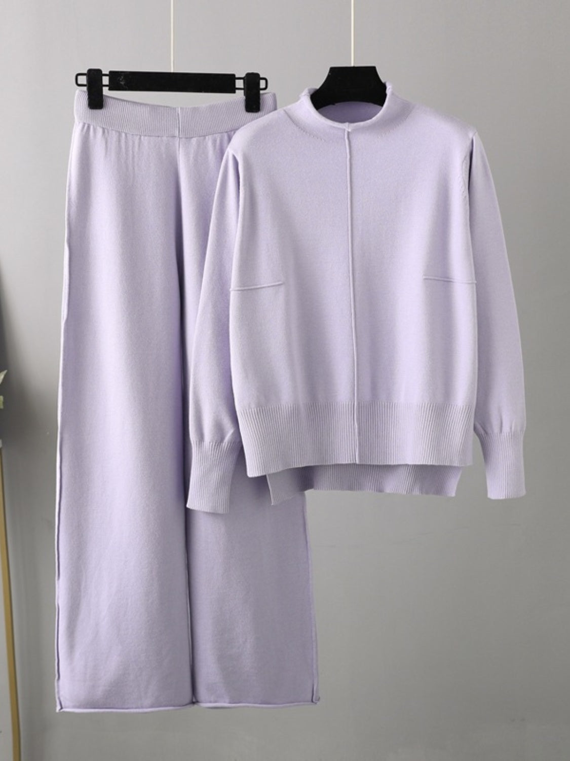 Mock Neck Long Sleeve Top and Pants Sweater Set Pant Sets JT's Designer Fashion