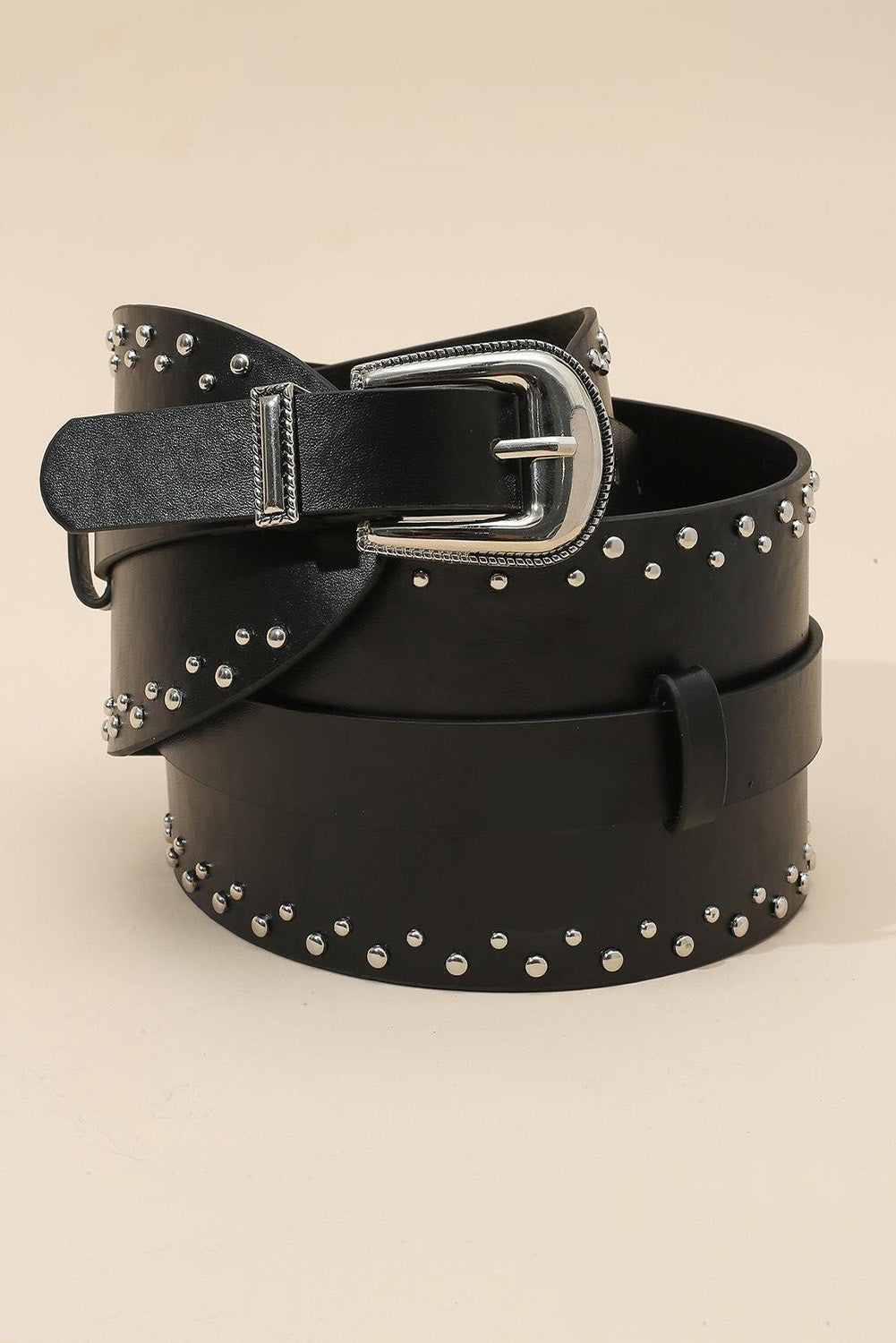 Black Studded Faux Leather Wide Belt Other Accessories JT's Designer Fashion