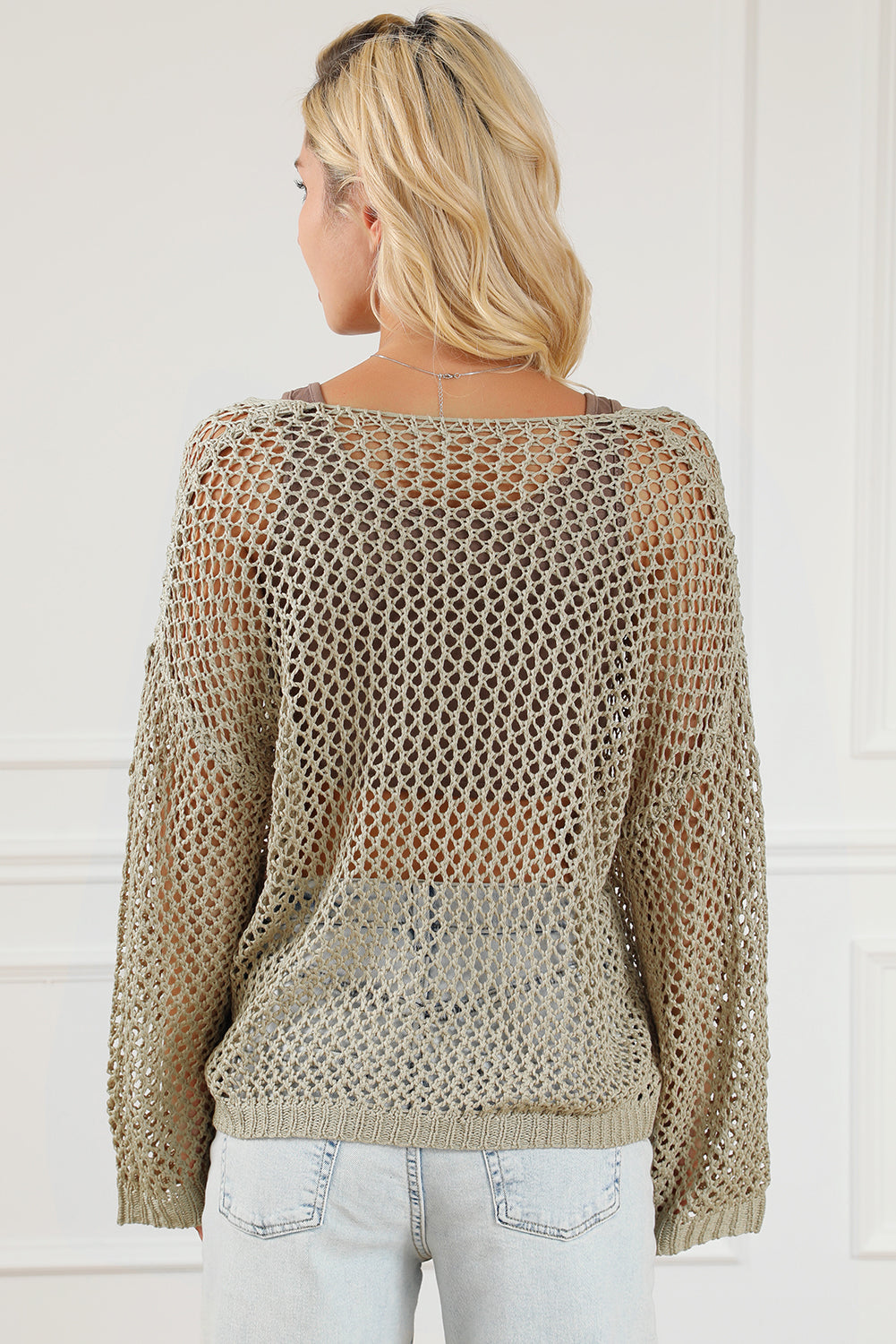 Light French Beige Star Pointelle Knit Baggy Sweater Sweaters & Cardigans JT's Designer Fashion