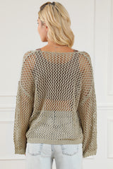Light French Beige Star Pointelle Knit Baggy Sweater Sweaters & Cardigans JT's Designer Fashion