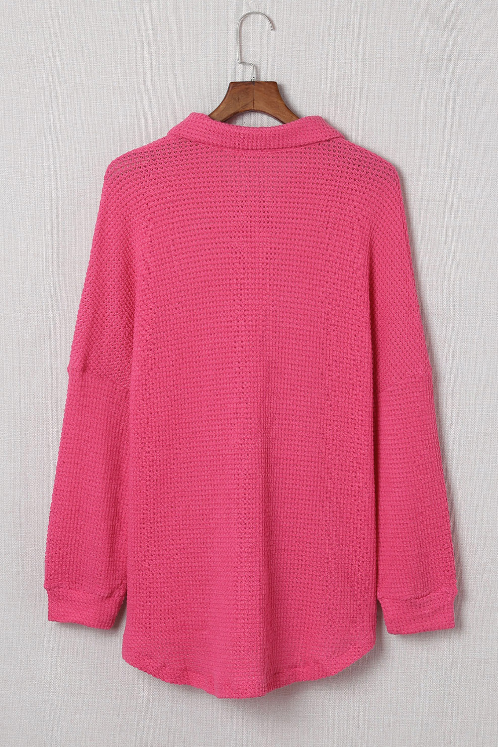 Pink Waffle Knit Button Up Casual Shirt Blouses & Shirts JT's Designer Fashion