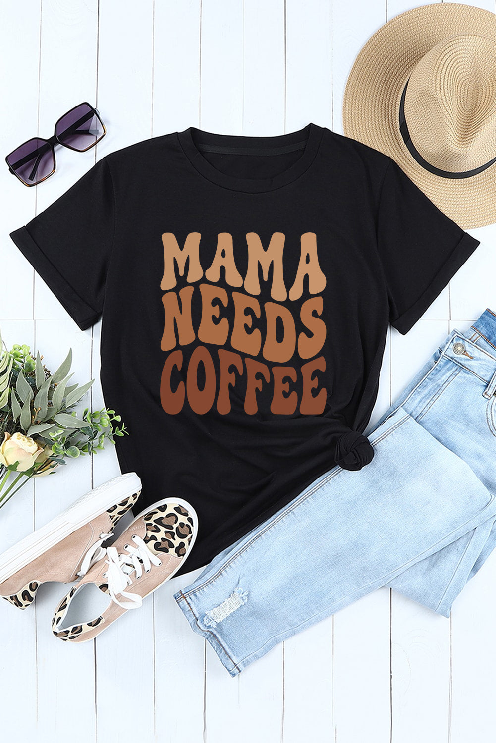 Black MAMA NEEDS COFFEE Graphic T Shirt Graphic Tees JT's Designer Fashion