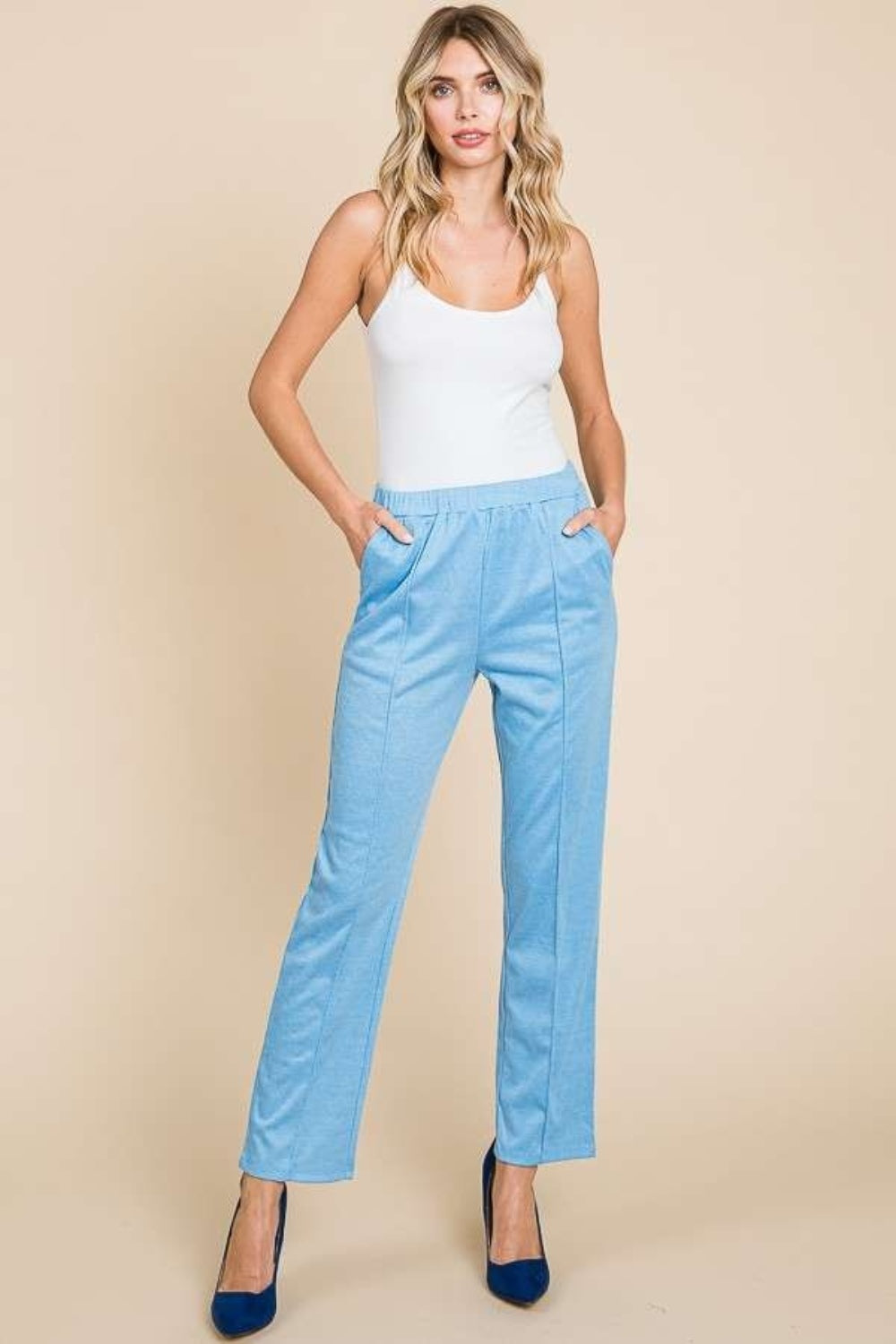 Pin Tuck Detail Slim Pants Pants & Culotte JT's Designer Fashion