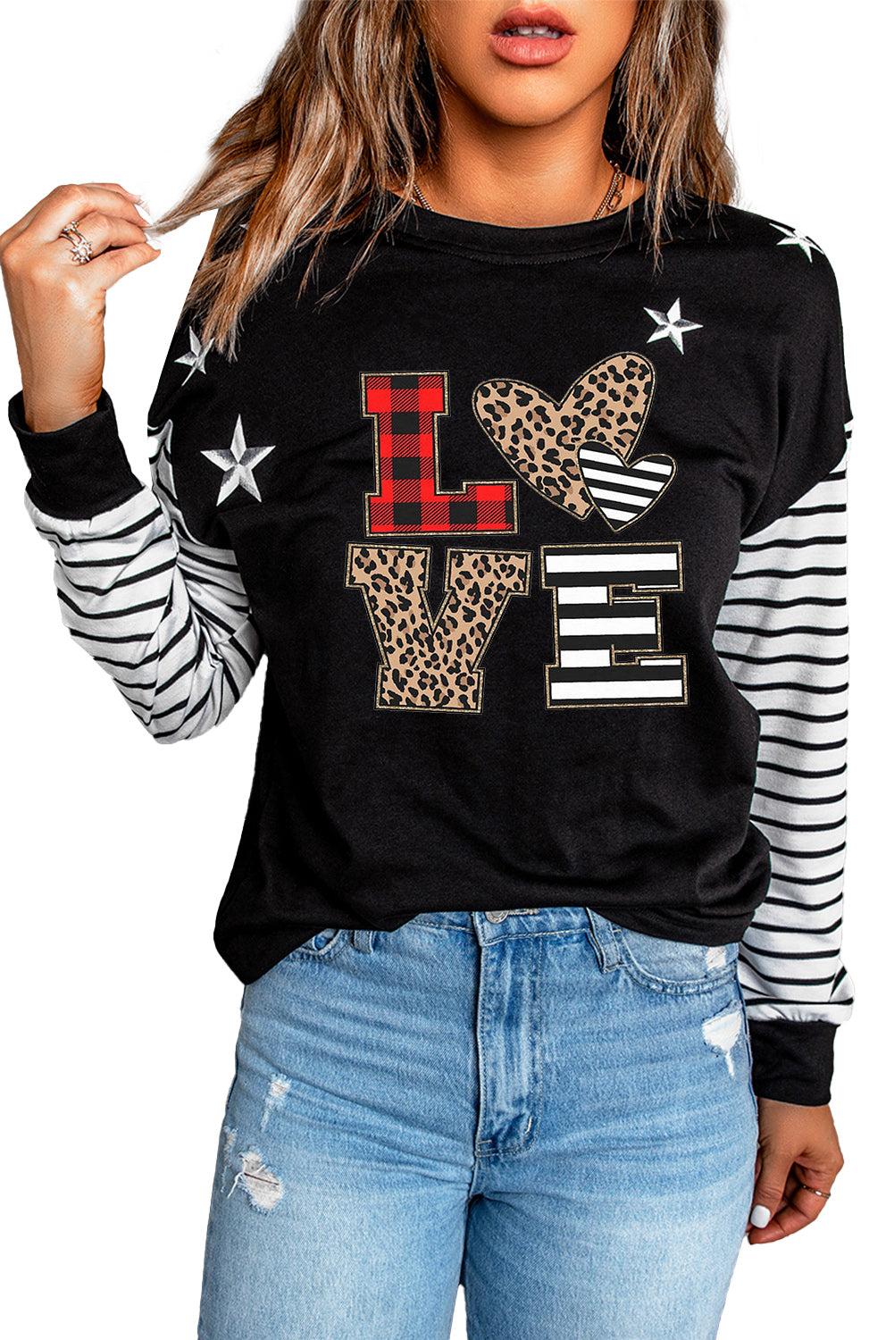 Valentine LOVE Star Striped Print Sweatshirt Graphic Sweatshirts JT's Designer Fashion