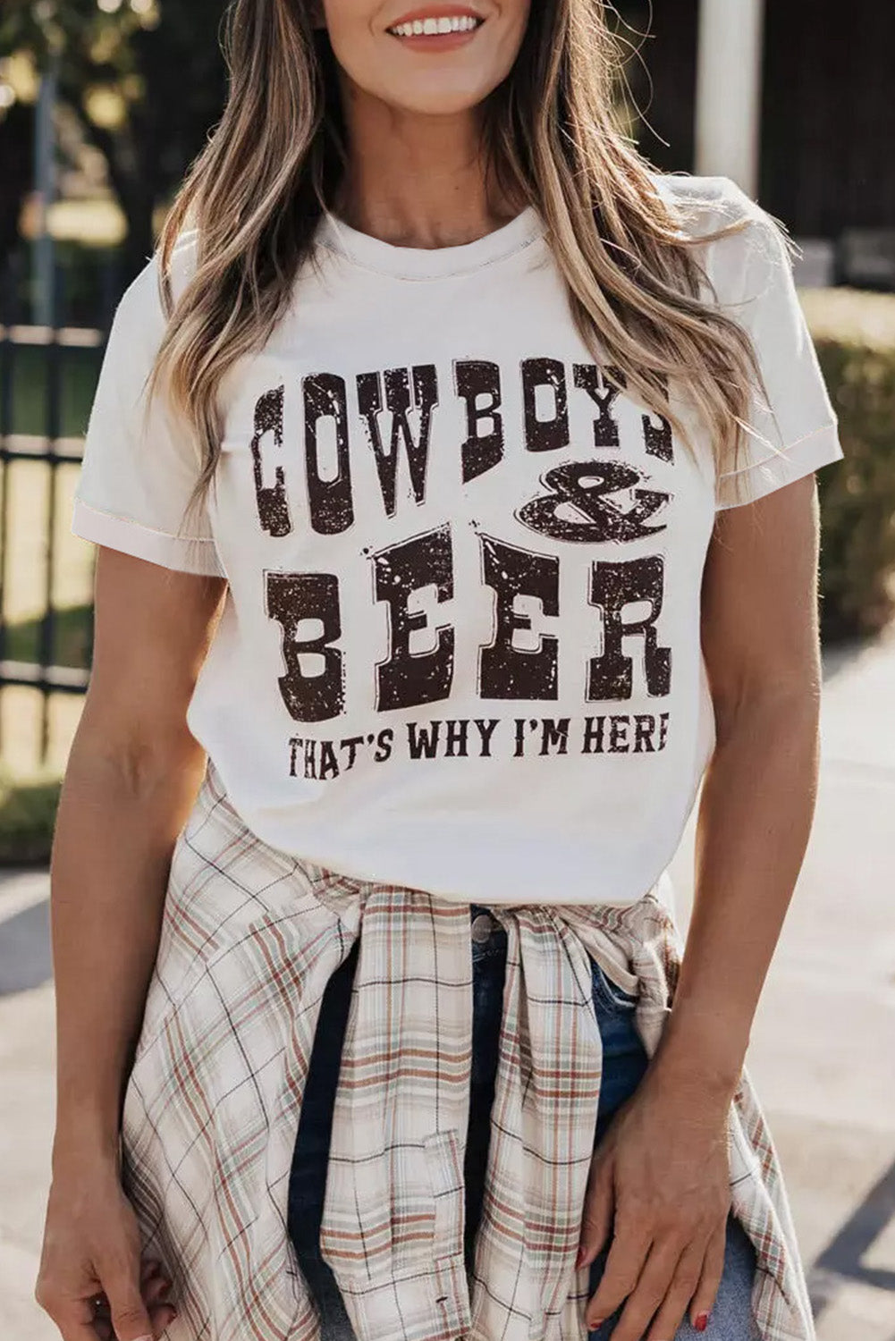 White COW BOYS & BEERS Graphic T-shirt Graphic Tees JT's Designer Fashion